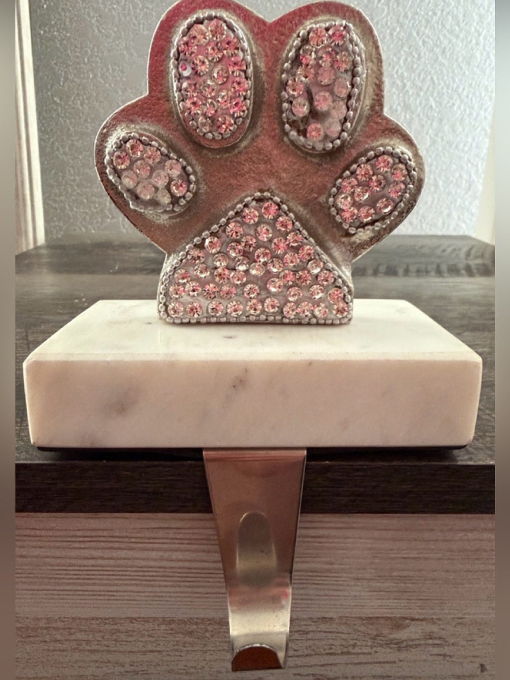 Vintage Dog Cat PAW Heavyweight Faux Diamond Christmas Stocking Hanger